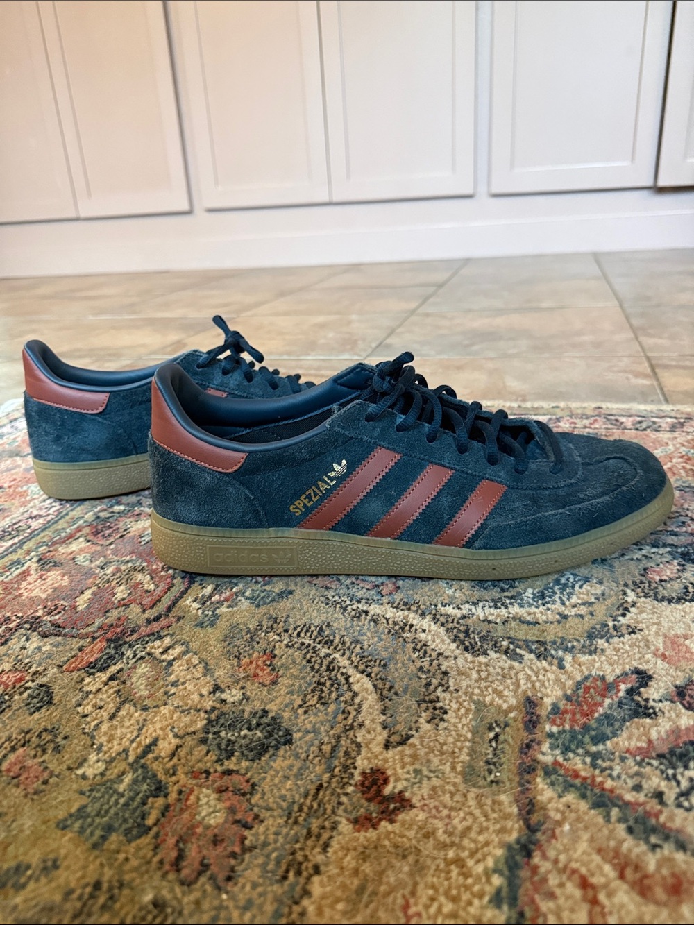 Men's Adidas Spezial Suede Sneakers in Navy with Red Stripes (12) - Picture 4 of 11